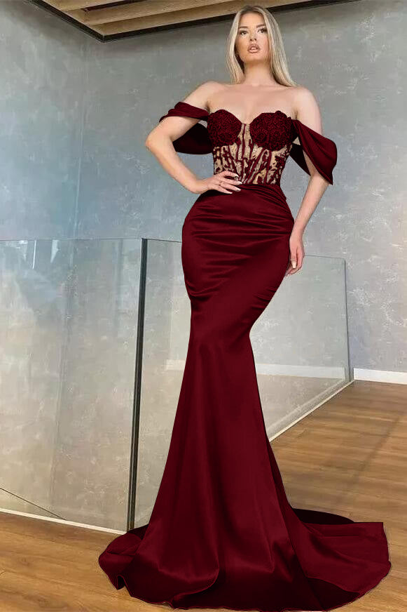 Sweetheart Off-the-Shoulder Long Mermaid Prom Dress with Beads | Ballbella