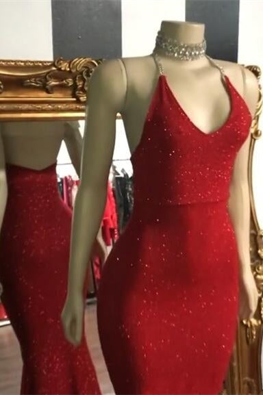 Red Sleeveless Mermaid Prom Dress with Sequins | Ballbella