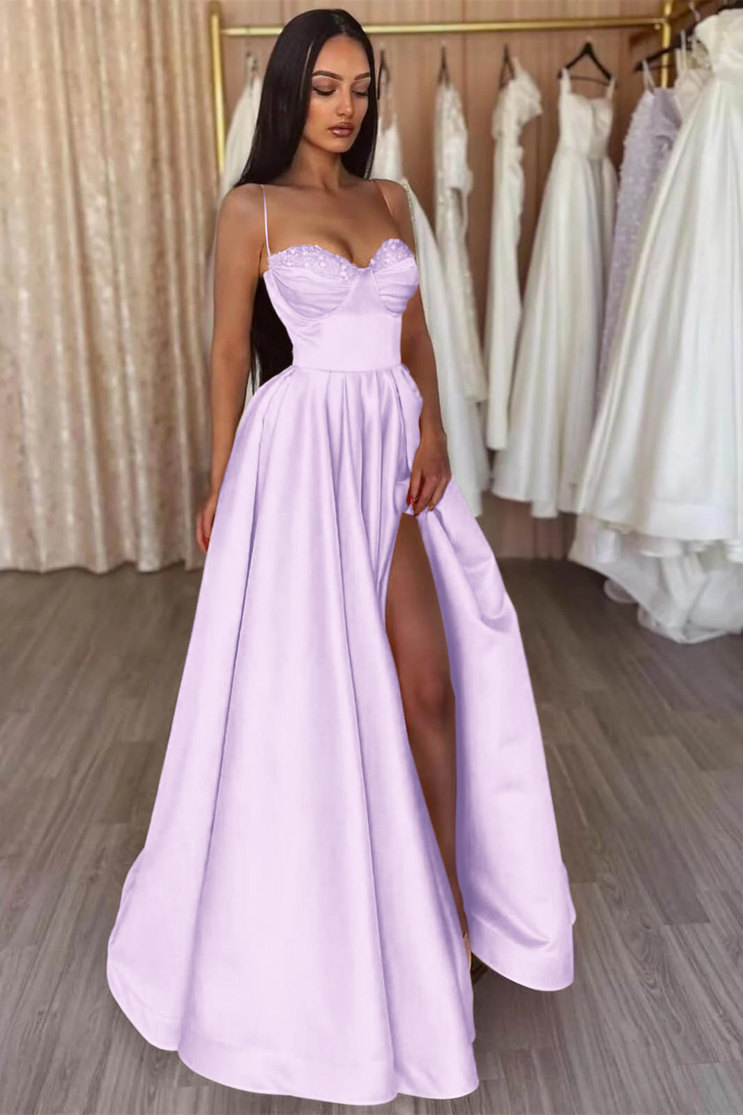 Yellow Split Evening Dress A-Line with Spaghetti-Straps | Ballbella