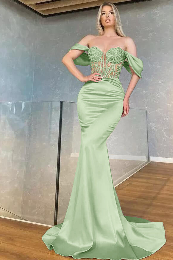 Sweetheart Off-the-Shoulder Long Mermaid Prom Dress with Beads | Ballbella