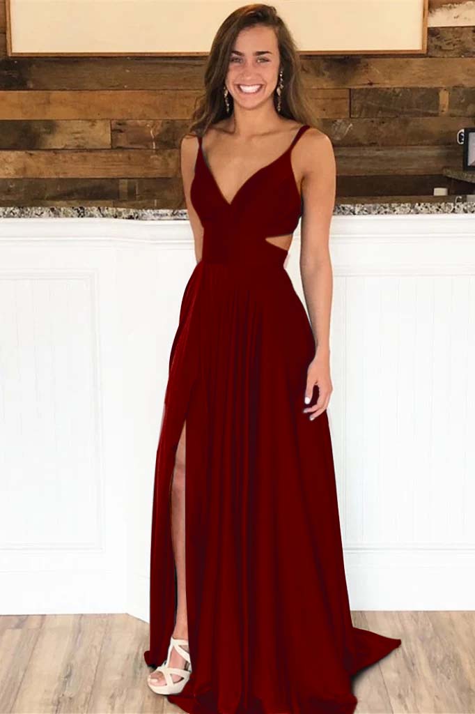 Spaghetti-Strap Long Split Evening Dress | Ballbella