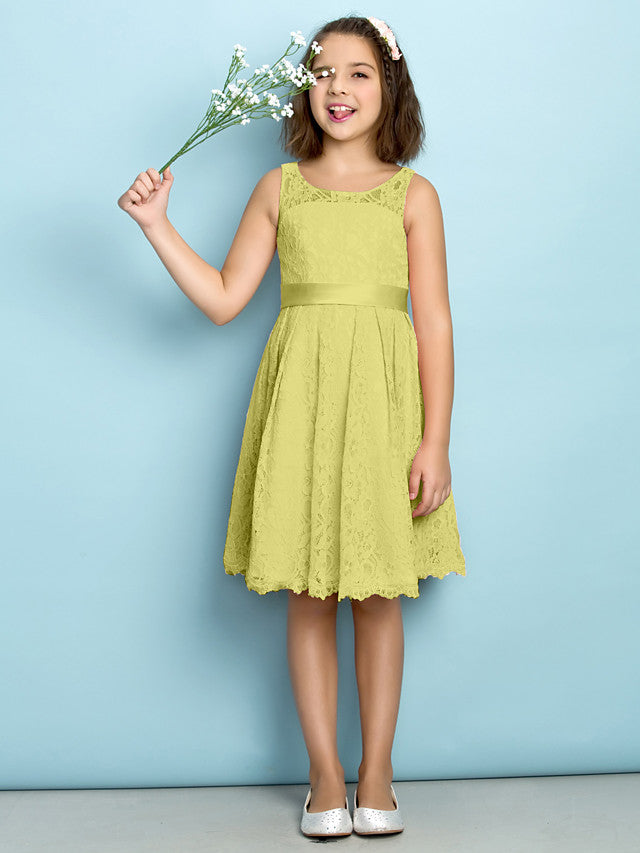 A-Line Scoop Neck Lace Junior Flower Girl Dress for Kids