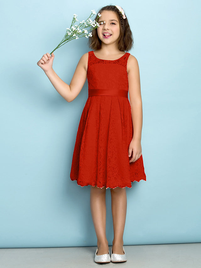 A-Line Scoop Neck Lace Junior Flower Girl Dress for Kids
