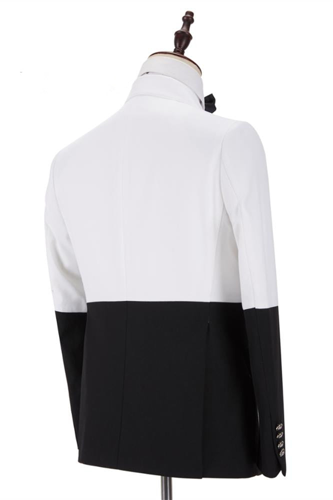 Classic Bespoke White & Black Wedding Blazer for Groom with Double Breasted