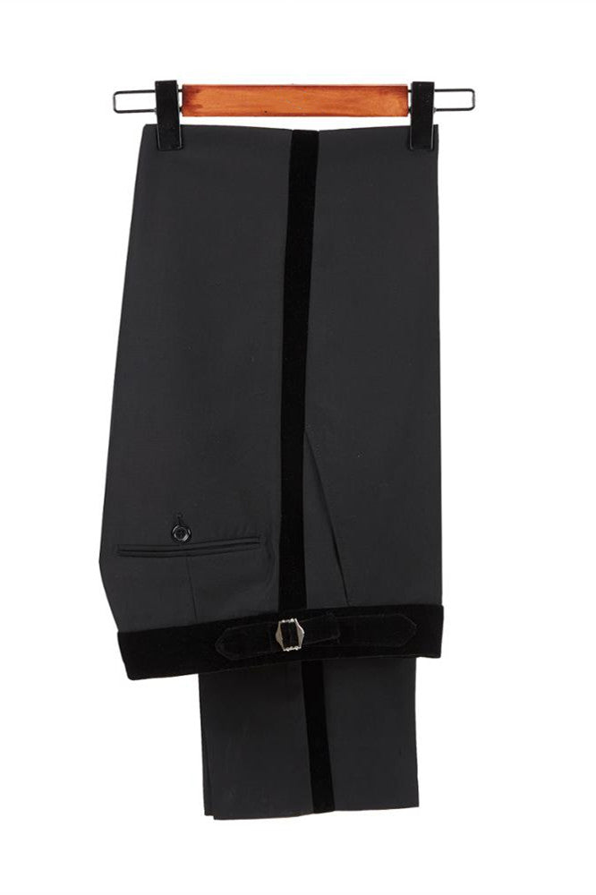 Classic Black Jacquard Velvet Lapel Belt Leopard Double Breasted Bazer for Groom
