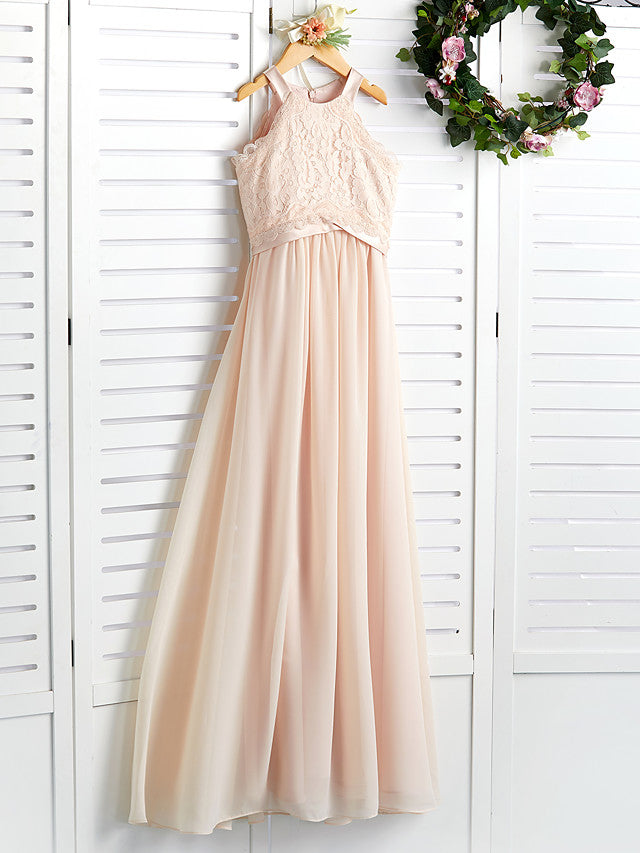 A-Line Junior Bridesmaid Dress with Chiffon Lace Sash & Ribbon