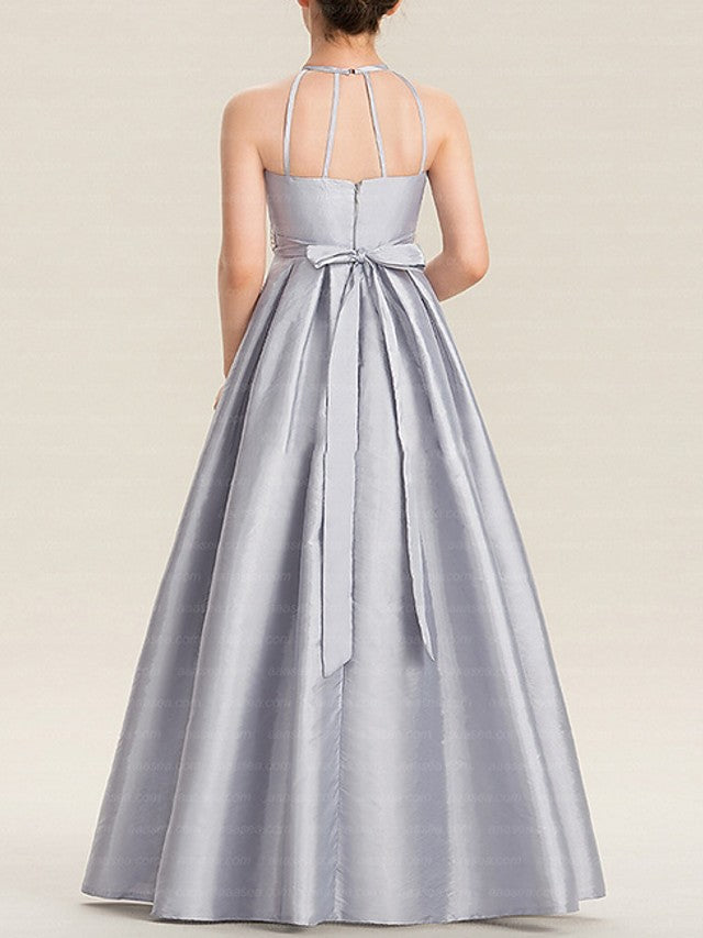 A-Line Sleeveless Halter Neck Flower Girl Dresses with Bow - Polyester