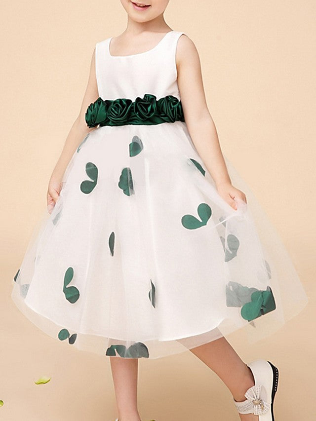 A-Line Sleeveless Scoop Neck Flower Girl Dresses with Bow Pattern Print Appliques