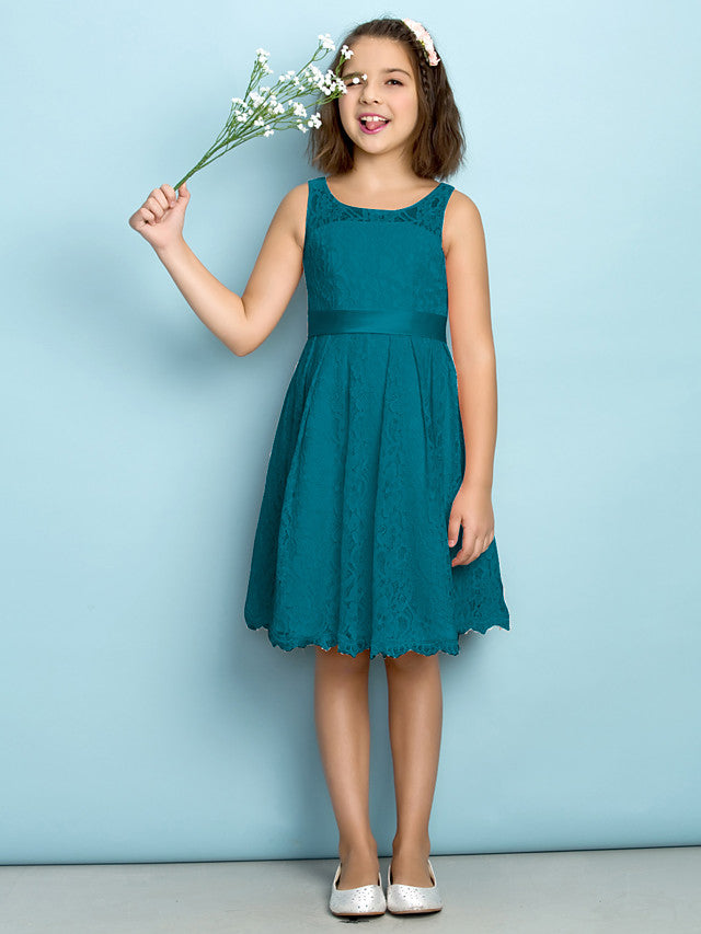 A-Line Scoop Neck Lace Junior Flower Girl Dress for Kids