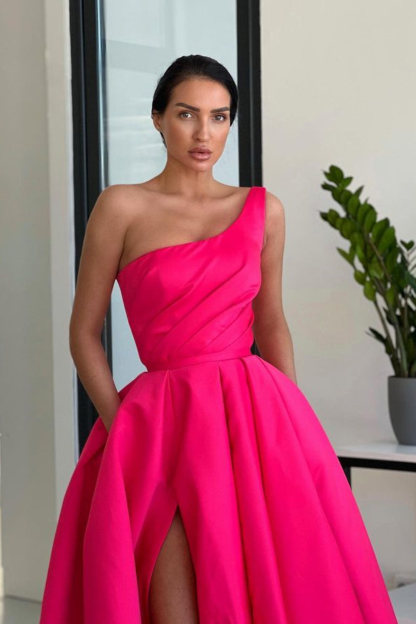 Glamorous Rose Pink A Line Evening Dress Simple