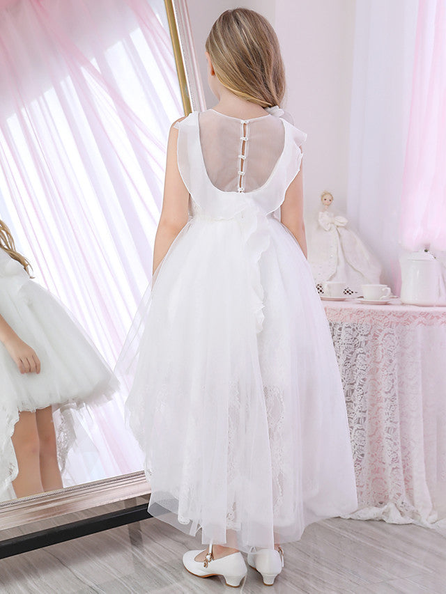 Luxurious Princess Ball Gown for Flower Girls Lace Satin Tulle with Cascading Ruffles