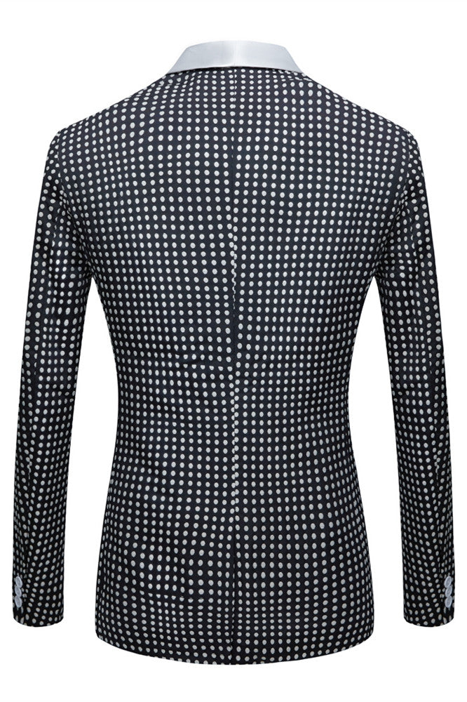 Modern Black Dot Slim Fit Shawl Lapel Wedding Suit For Men