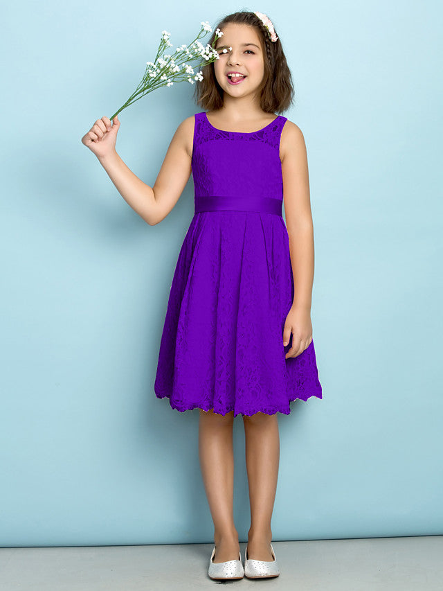 A-Line Scoop Neck Lace Junior Flower Girl Dress for Kids