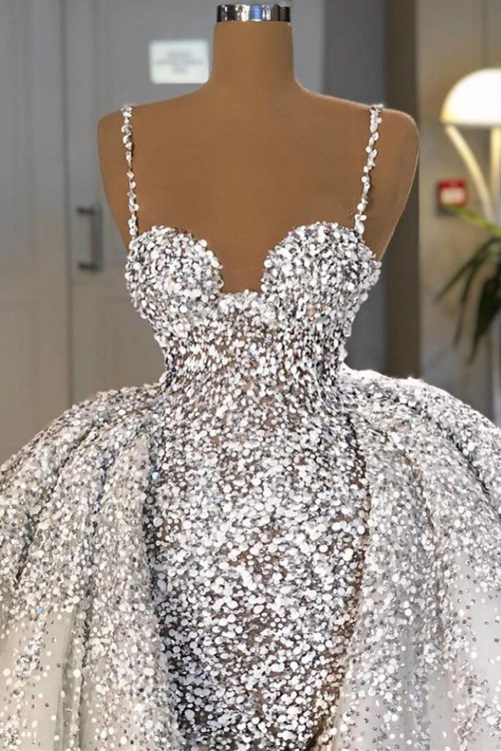 Brilliant Sweetheart Sequins Mermaid Wedding Dress With Ruffles Train
