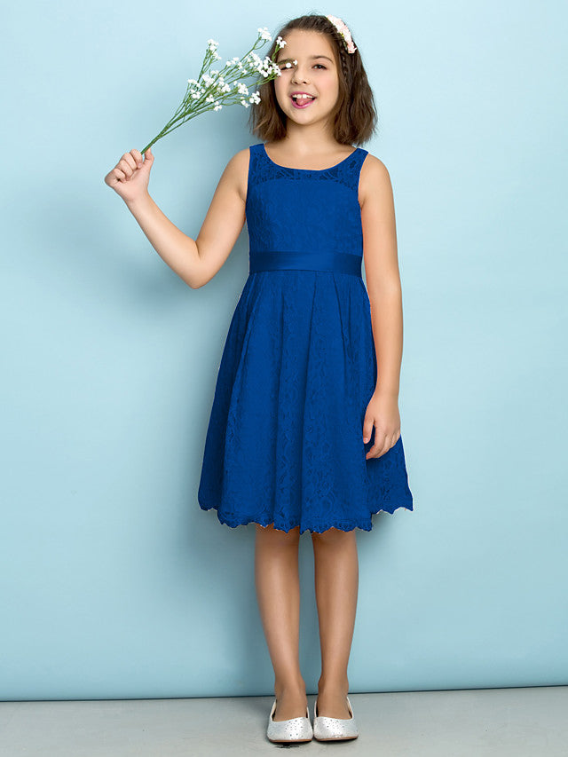A-Line Scoop Neck Lace Junior Flower Girl Dress for Kids