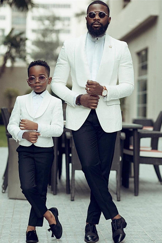 Chic White Wedding Suits for Men - Abraham Jacquard Shawl Lapel Easy Fit