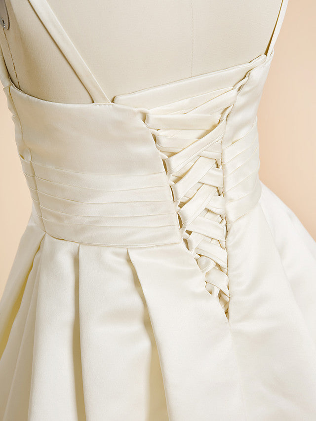 Satin A-Line Flower Girl Dress with Sleeveless Spaghetti Strap and Sash Ribbon