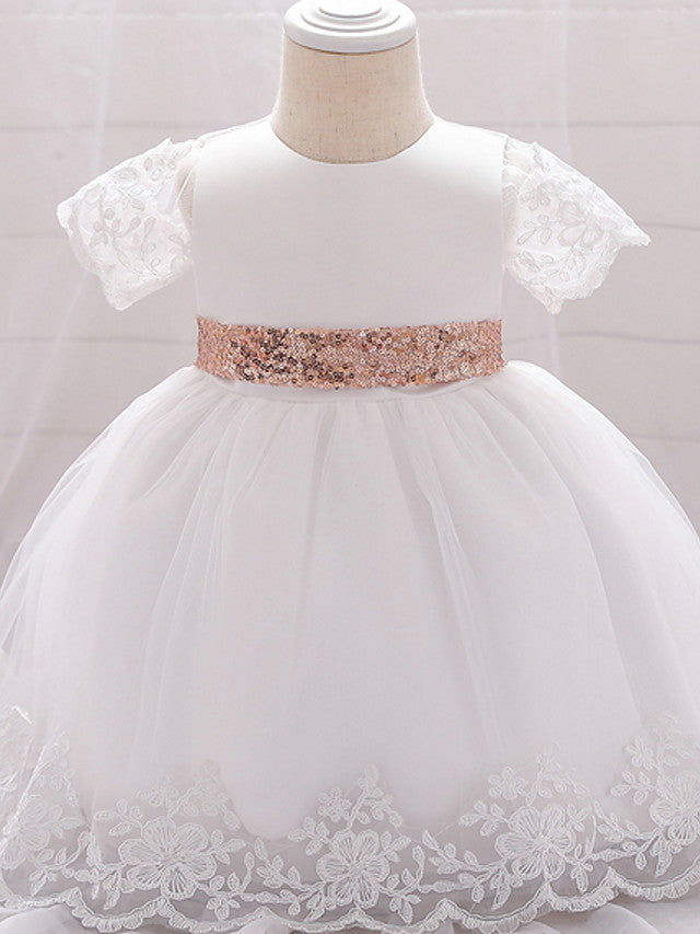 Sleeveless Jewel Neck Lace Ball Gown for Weddings and Parties