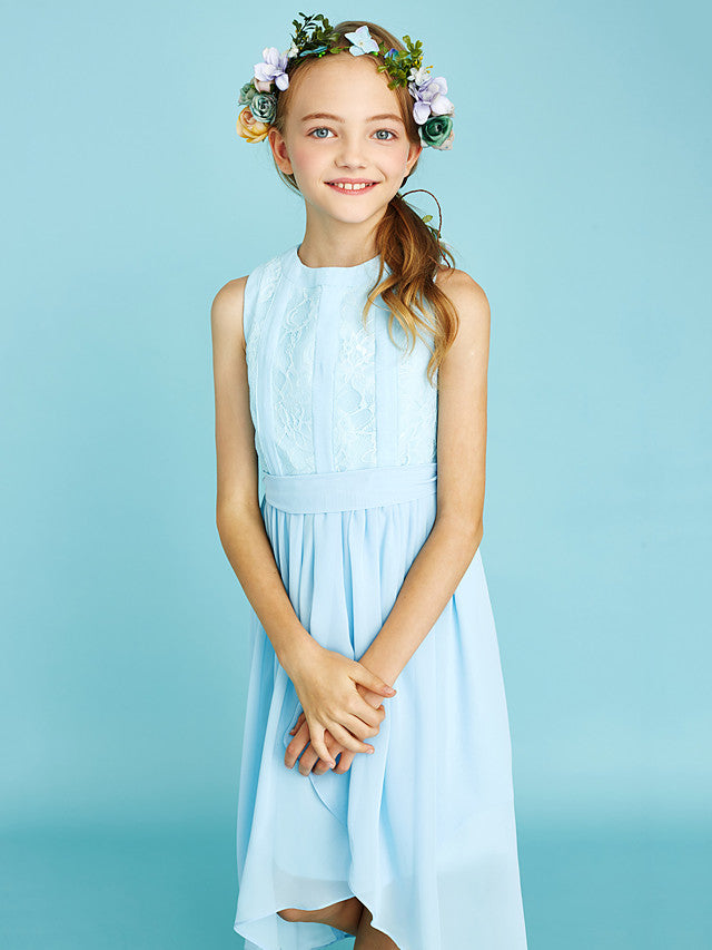 Chiffon Junior Flower Girl Dress With Pleats and Asymmetrical Neckline for Sheath Jewel Look