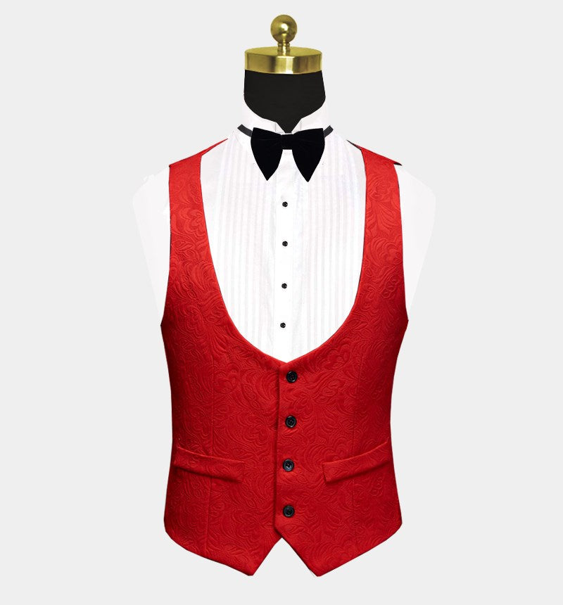 Prince Suit Three Piece Red Floral Tuxedo for Groom by Black Lapel