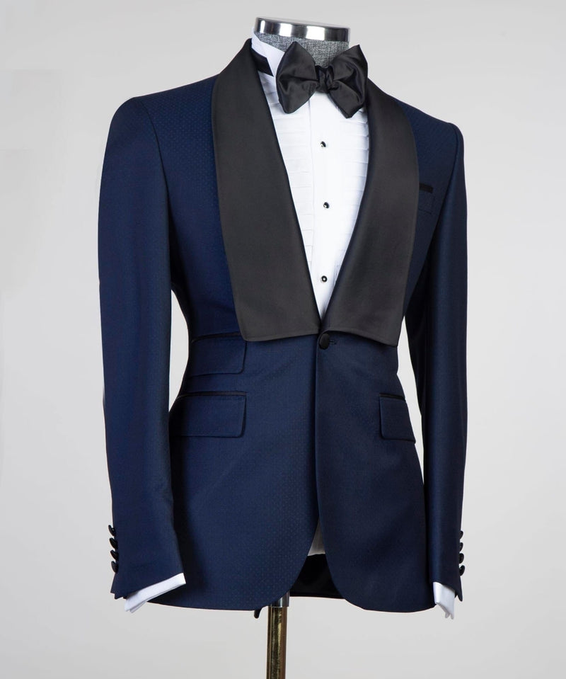 Craig Navy Blue 3-Piece Suit with Shawl Lapel