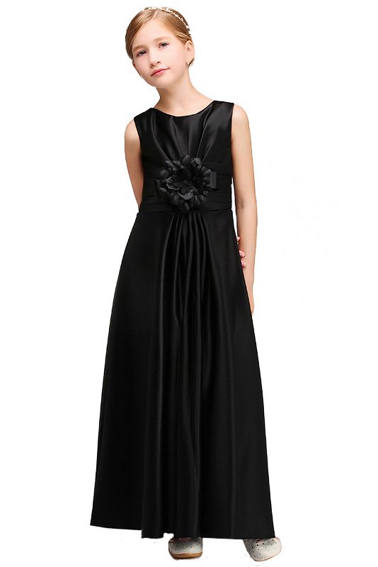 Jewel Sleeveless Ankle Length Flower Girl Dress with Handmade Flower