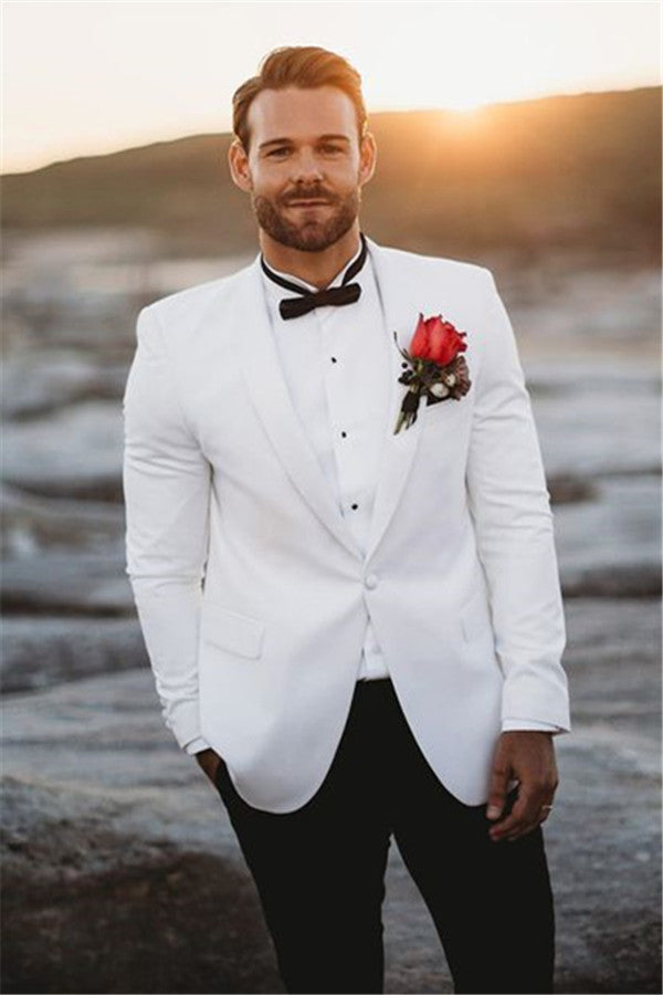 White Mens Wedding Suit Groom Tailcoat - Vintage Two Piece Easy Fit Groomsmen Wear