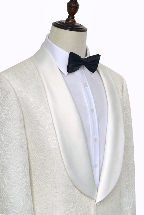 Popular White Tuxedos with Silk Shawl Lapel for Wedding | One Button Wedding Suit for Men