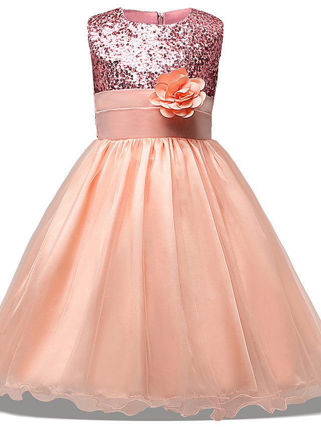 Princess Midi Dress with Tulle Sleeves Jewel Neck & Bow Applique