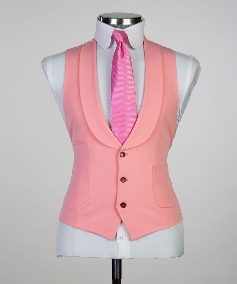 3 Pieces Peaked Lapel Best Wedding Suits For Groom - Pink