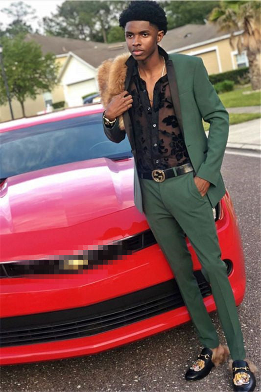 Two-Piece Dark Green Business Suit for Men with Silk Shawl