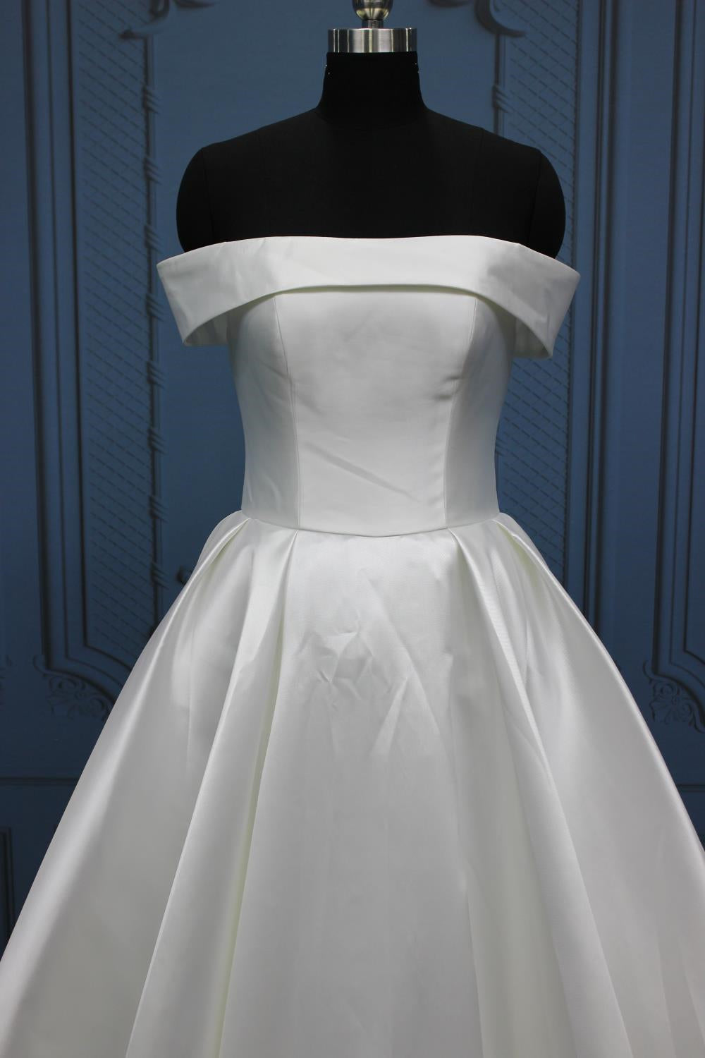 White Simple A Line Wedding Dress - Charmeuse Off-The-shoulder Sleeveless