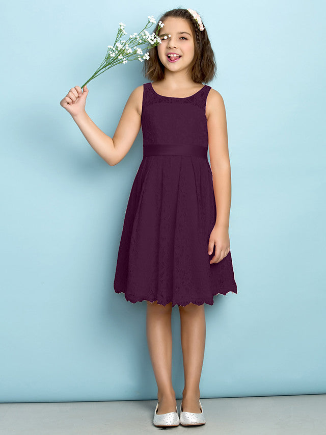 A-Line Scoop Neck Lace Junior Flower Girl Dress for Kids