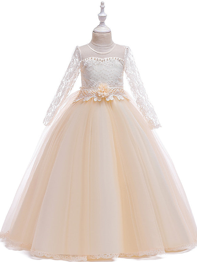 Long Sleeve Flower Girl Dresses with Butterfly Design & Beading