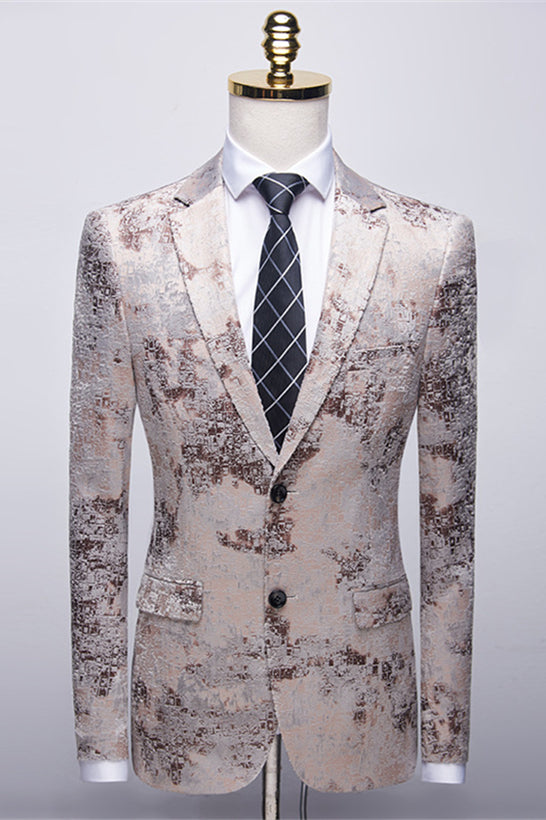 Light Brown Printing Notched Lapel Wedding Tailcoats With White Pants