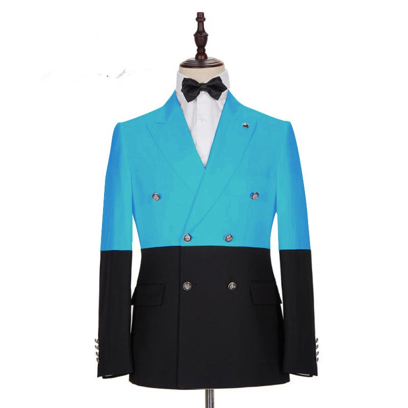 Elegant Double Breasted Fitted Suit for Prom - Blue