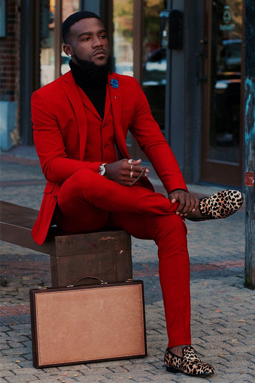 Shining Red Notched Lapel Formal Prince Suit for Groom
