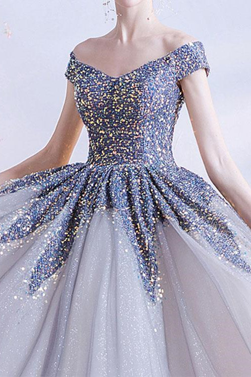Gorgeous Off-The-Shoulder Long Prom Dress With Sweetheart Sequins