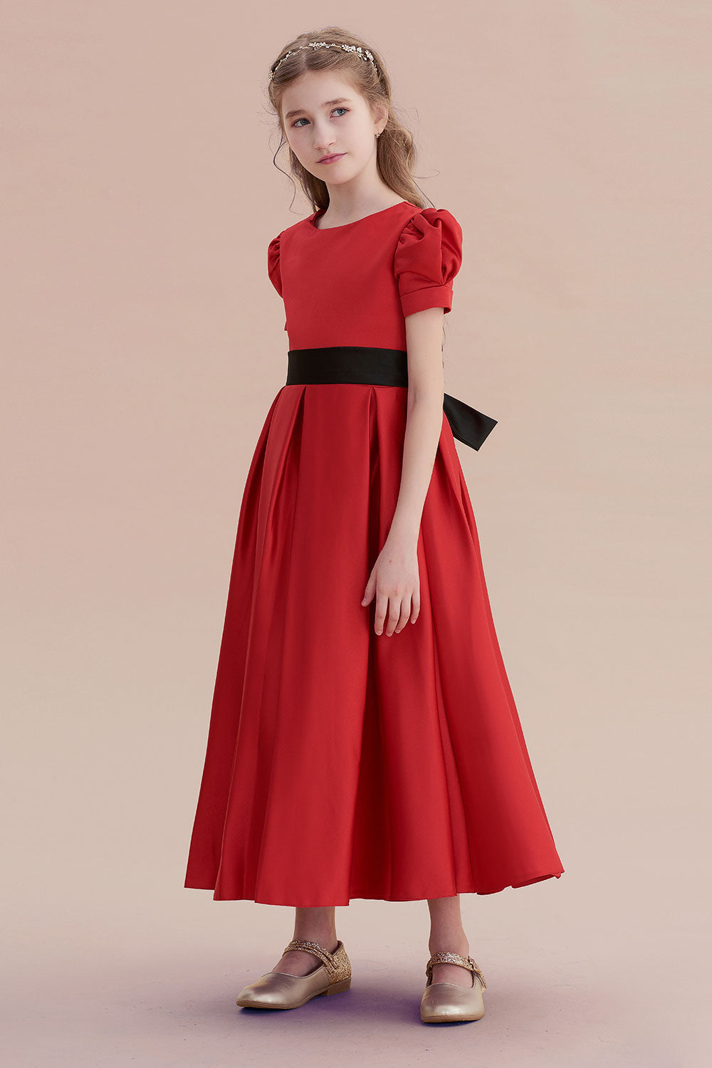Awesome Short Sleeve A-line Satin Flower Girl Dress with Ribbons