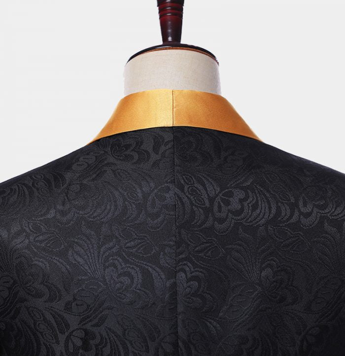 3 Piece Black Jacquard Shawl Lapel Suit For Men Wedding