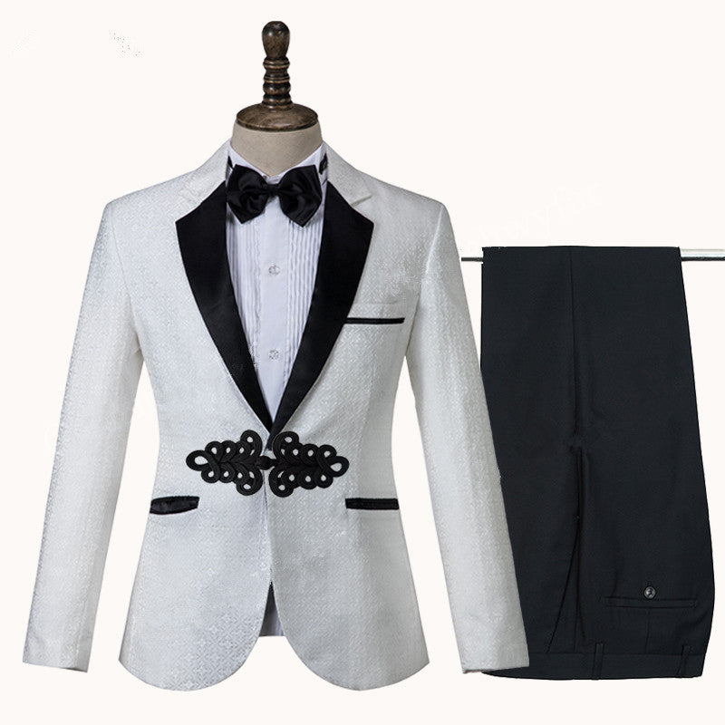 Gorgeous White Knitted Button Tuxedo With Shawl Lapel for Weddings