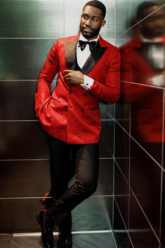 Draven Hot Red Jacquard Wedding Men Suits