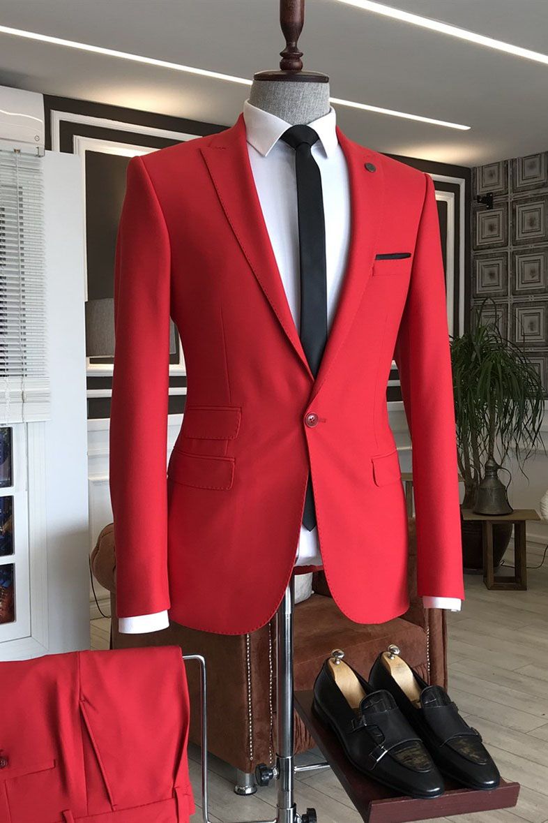 Red Formal Dinner Suit - Best Fit for Prom & Peaked Lapel