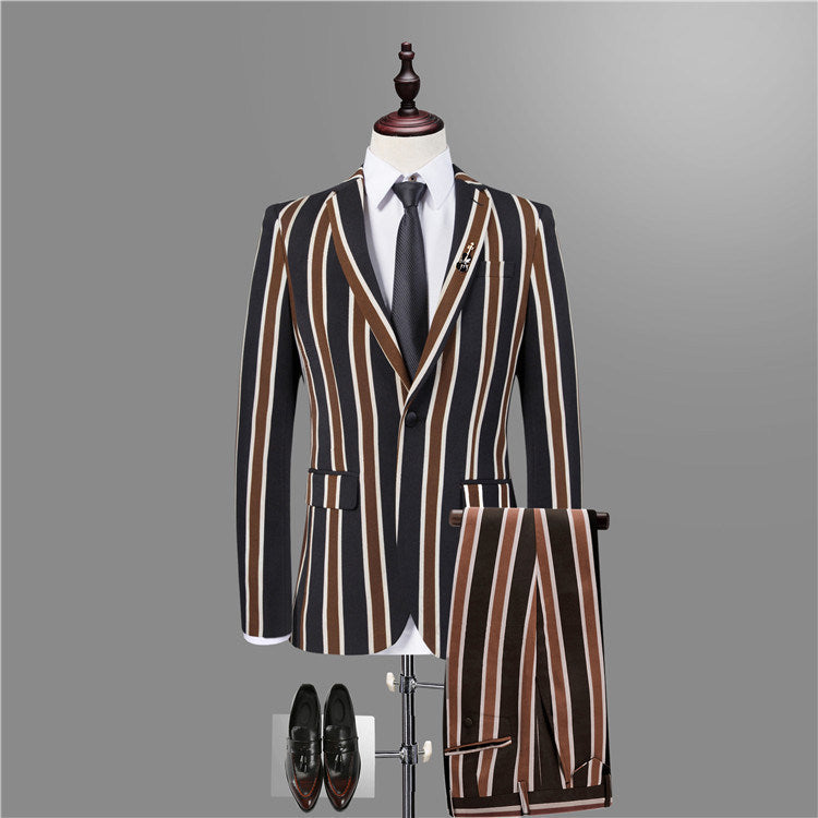 Gentlemen's 2022 Black Striped Prom Attire Online