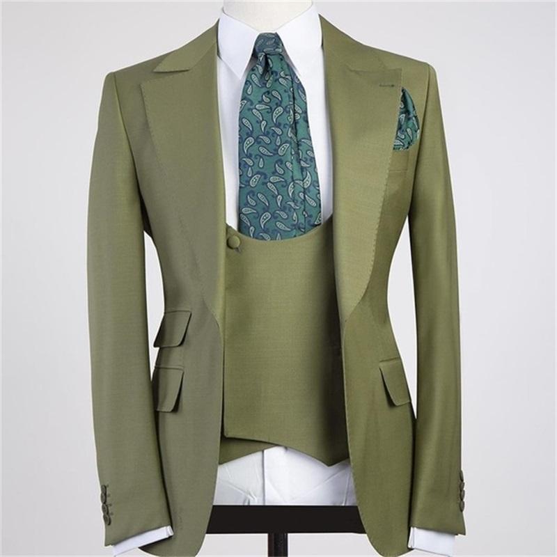 Popular 3-Piece Formal Dinner Suit for Men, Peaked Lapel Design