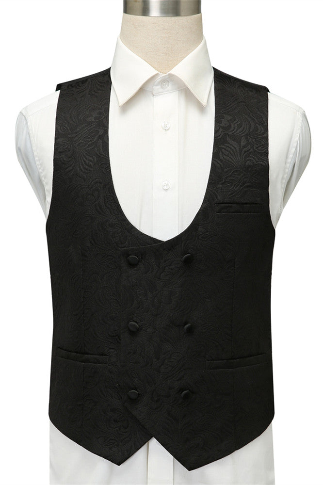 Classic Black Jacquard Shawl Lapel Wedding Suit For Men