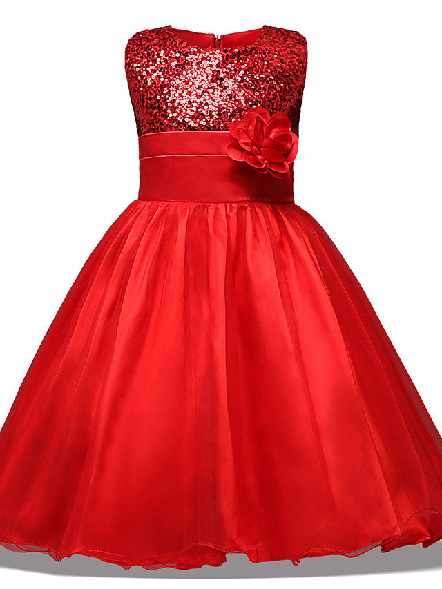 Princess Midi Dress with Tulle Sleeves Jewel Neck & Bow Applique