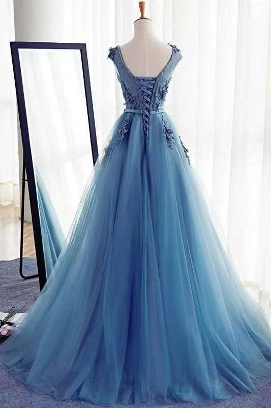 Amazing Jewel Sleeveless A-Line Tulle Prom Dress with Appliques