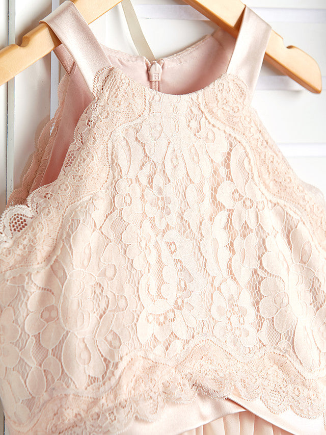 A-Line Junior Bridesmaid Dress with Chiffon Lace Sash & Ribbon