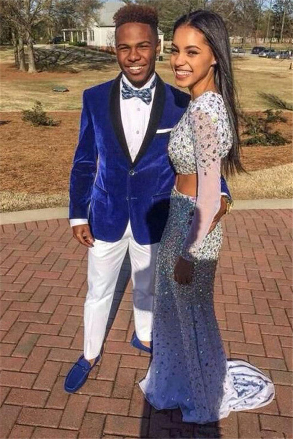 Royal Blue Velvet Blazer For Groom High Quality Lapel Shawl Wedding Design